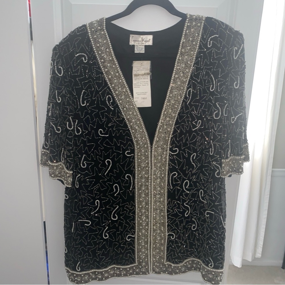Laurence Kazar ‎ Holiday Jacket Silk Beaded Short Sleeve Plus 2X NWT Dead stock